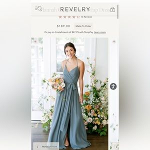 Bridesmaid Dress, Revelry Hannah Chiffon Faux Wrap Dress, Size 6, Dusty Blue